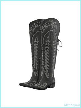 Cowgirl Thigh High Embroidered Western Boots Wide Calf Lace Up